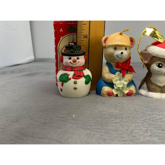 Vintage Russ Jasco Christmas Hanging Bell Ornaments 90s Snowman Bear Cat & Girl - Picture 13 of 16